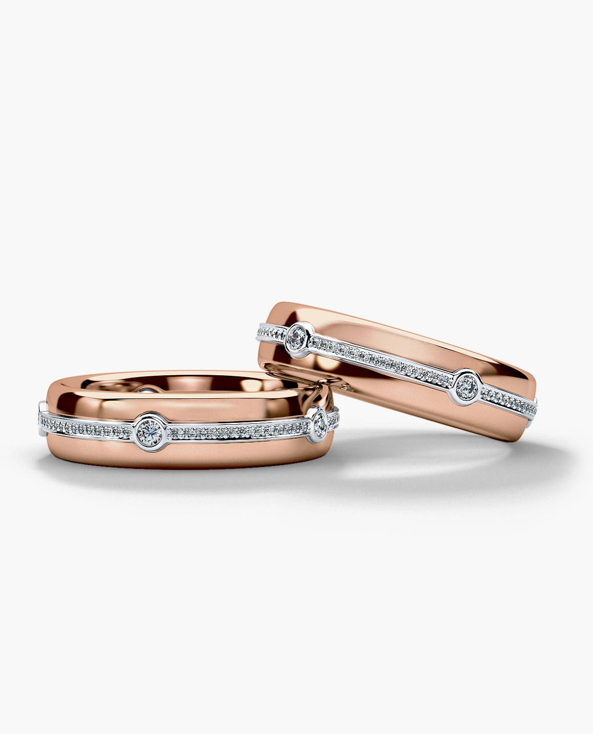 REED Two-Tone Gold Matching Diamond Wedding Band Set