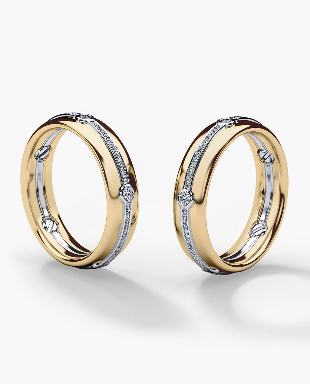 REED Two-Tone Gold Matching Diamond Wedding Band Set