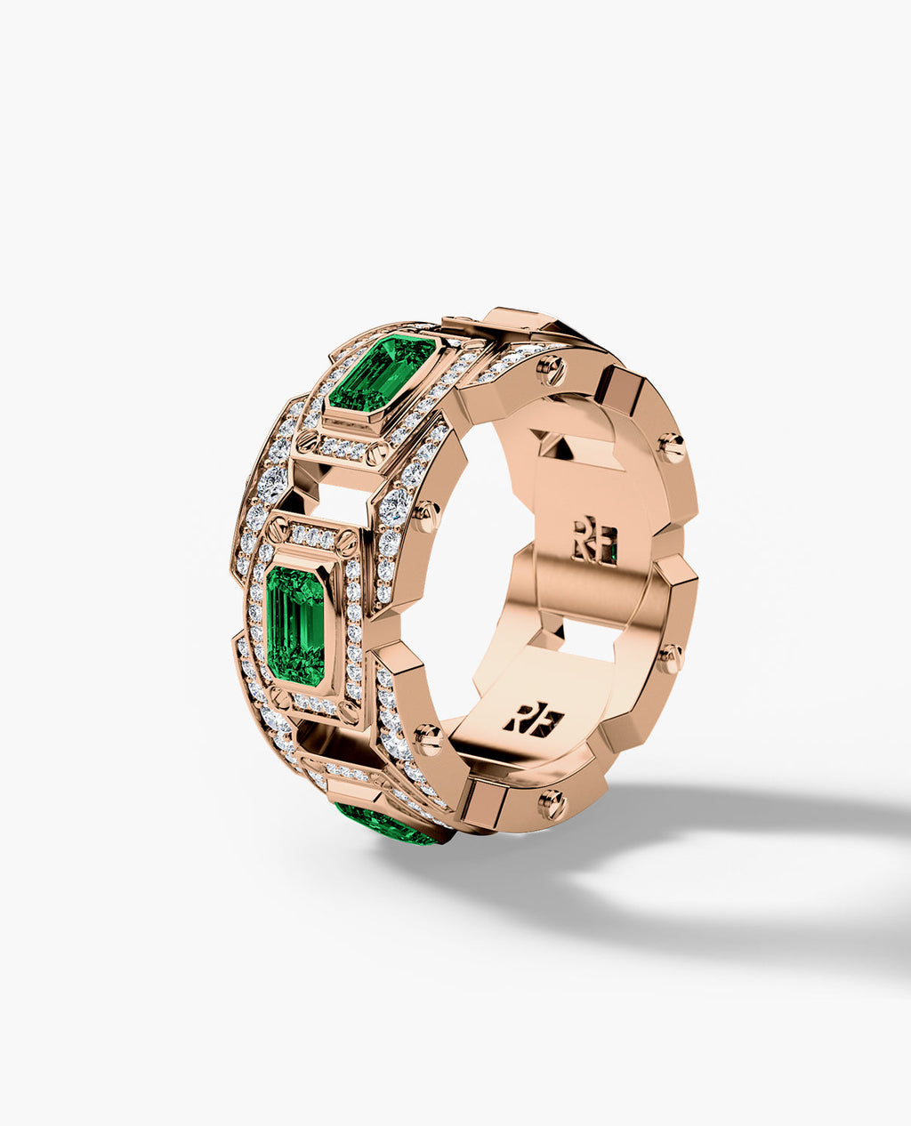 ARGONAUT Gold Ring with 3.80ct Emeralds and White Diamonds