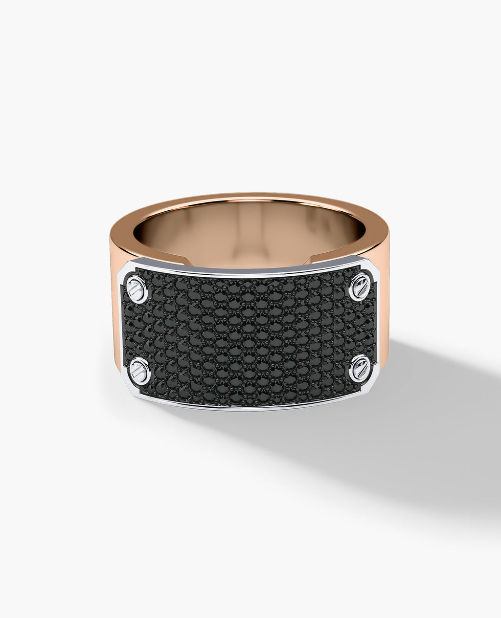 DONLIN Two-Tone Gold Ring with Plate and 0.90ct Black Diamonds - Wide Version