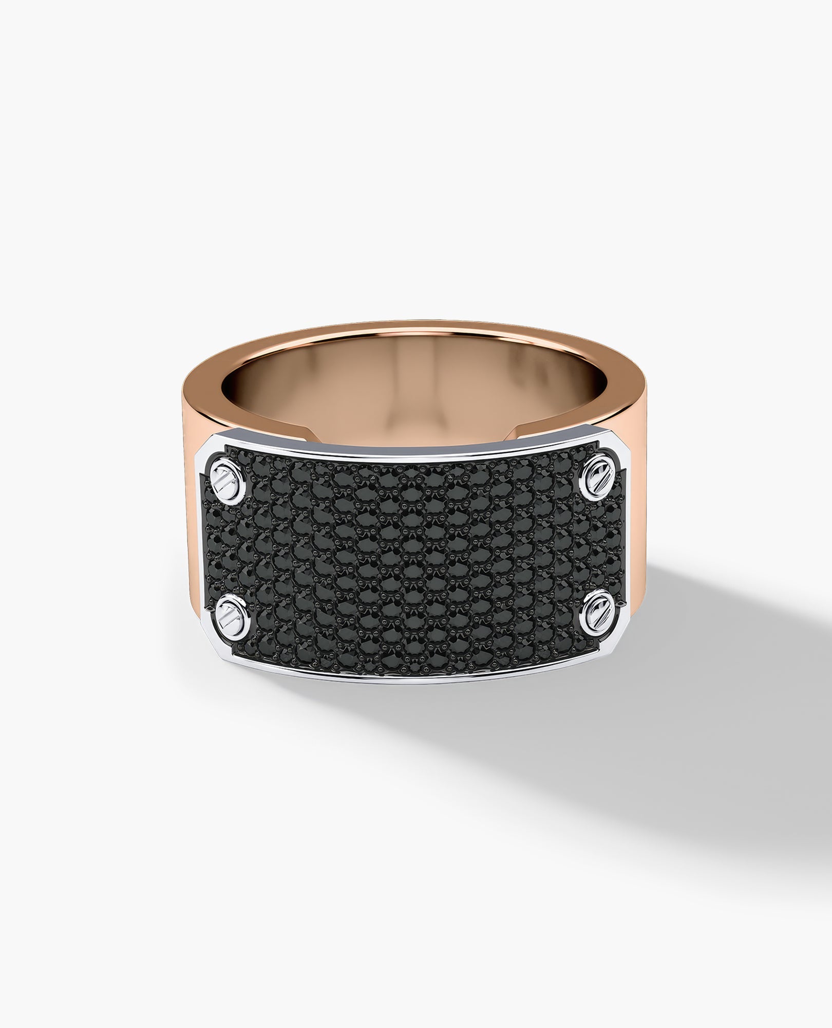 DONLIN Two-Tone Gold Ring with Plate and 0.90ct Black Diamonds - Wide Version