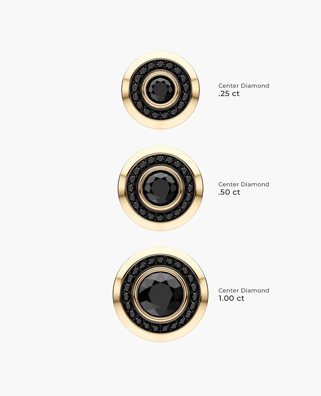 HALO Gold Round Cut Single Stud Earring with 0.50ct - 1.35ct Black Diamonds