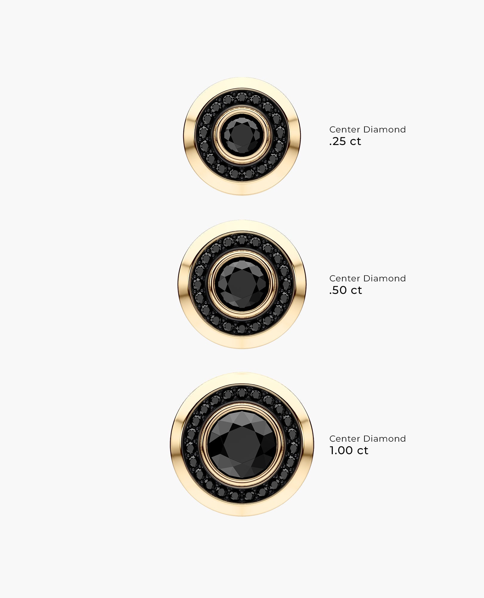 HALO Gold Round Cut Single Stud Earring with 0.50ct - 1.35ct Black Diamonds