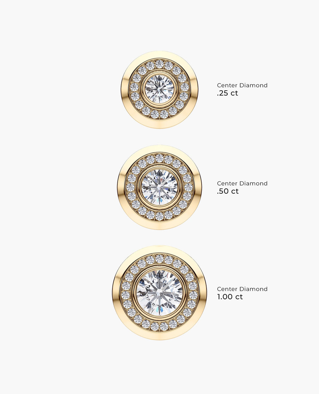 HALO Gold Round Cut Single Stud Earring with 0.50ct - 1.35ct Diamonds