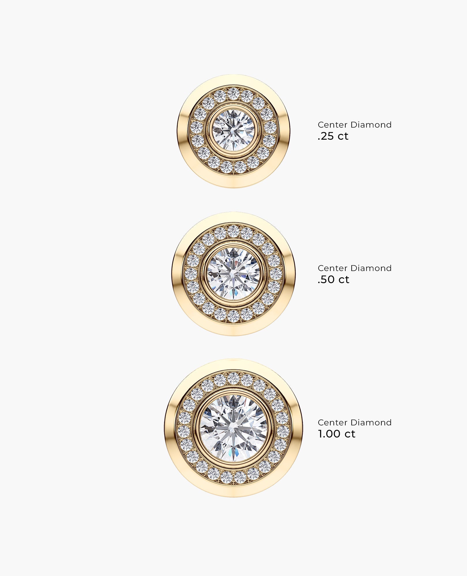HALO Gold Round Cut Single Stud Earring with 0.50ct - 1.35ct Diamonds