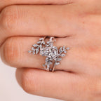 Nature Inspired Coffin Wedding Ring with Leaf Wrap Guard Band