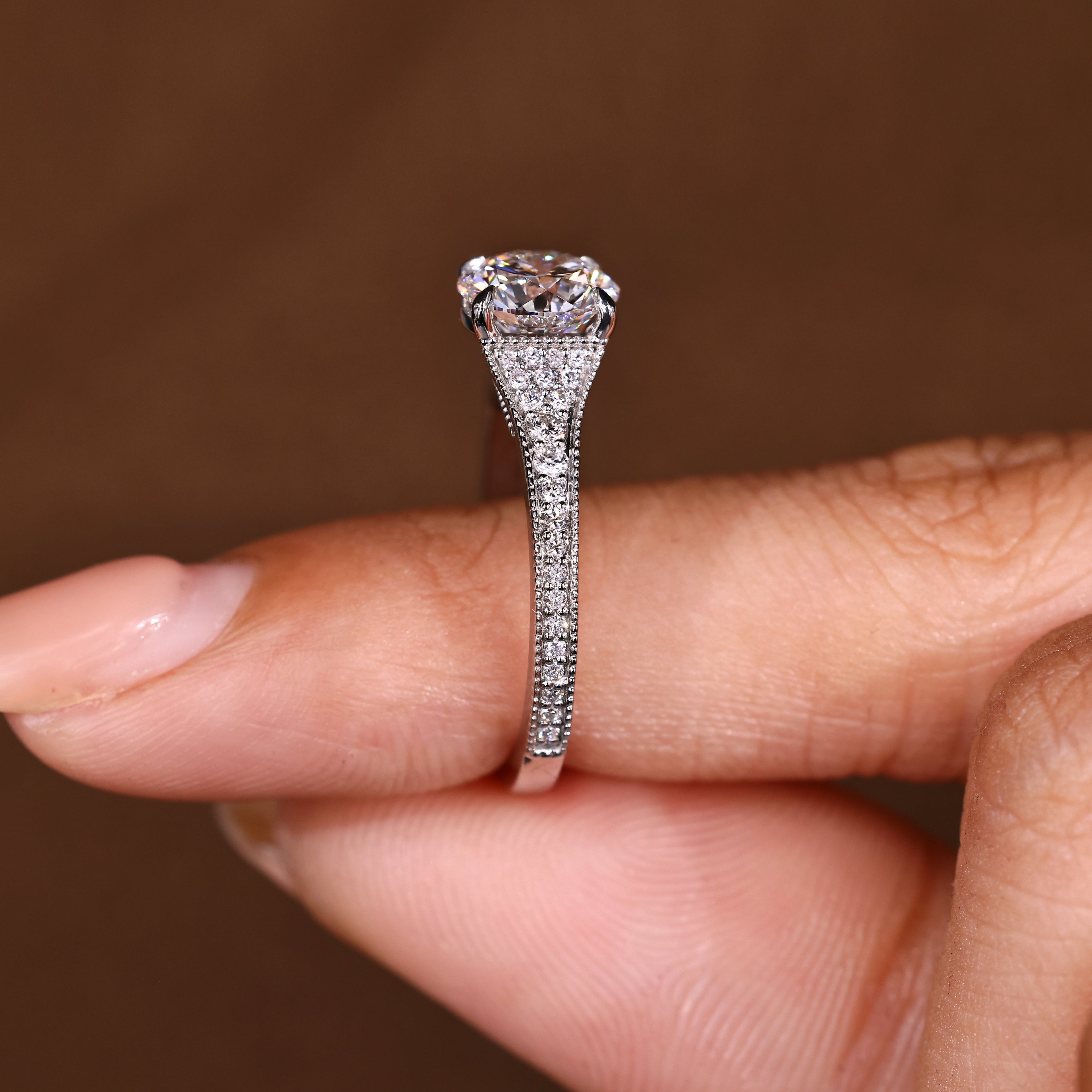 Round Diamond Engagement Ring with Round Diamonds Pave Setting