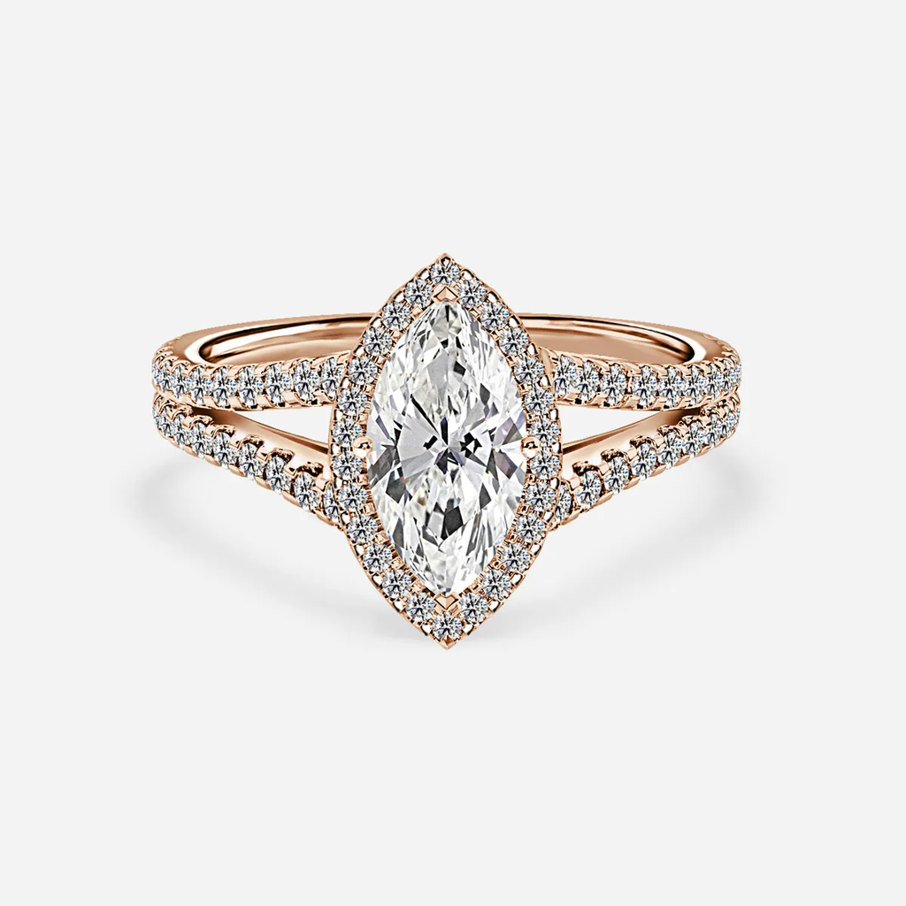 3.0 CT Marquise Cut Moissanite Halo & Pave Style Engagement Ring
