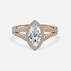 3.0 CT Marquise Cut Moissanite Halo & Pave Style Engagement Ring