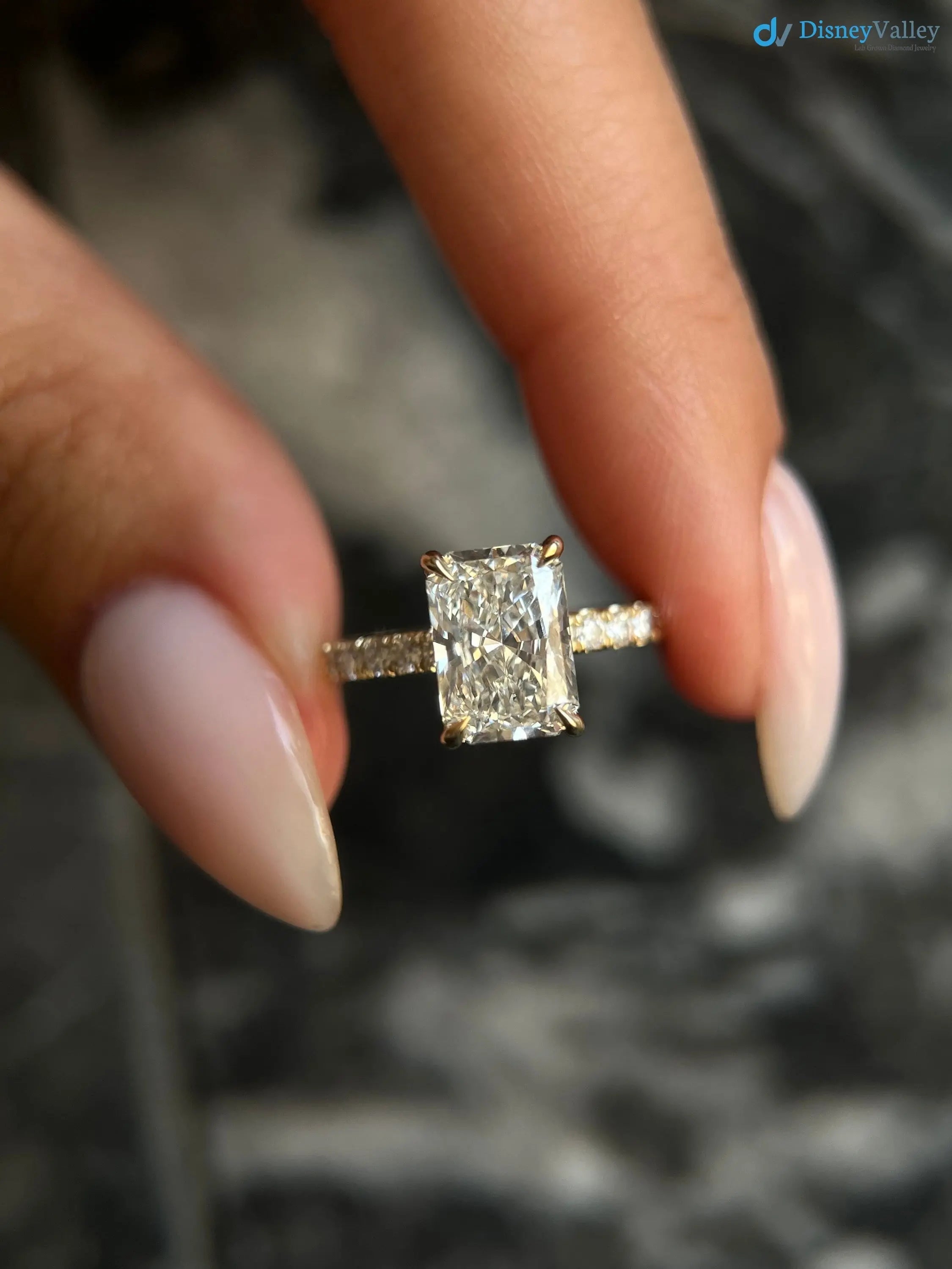 Radiant Cut 2.85 Carat IGI Certified Lab Grown Diamond Engagement Ring Hidden Halo - DisneyValley