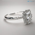 Radiant cut Victorian inspired lab grown halo with leaves wedding ring - DisneyValley