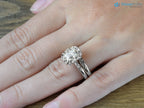 Radiant cut Victorian inspired lab grown halo with leaves wedding ring - DisneyValley