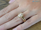 Radiant cut Victorian inspired lab grown halo with leaves wedding ring - DisneyValley