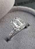 Radiant cut Victorian inspired lab grown halo with leaves wedding ring - DisneyValley
