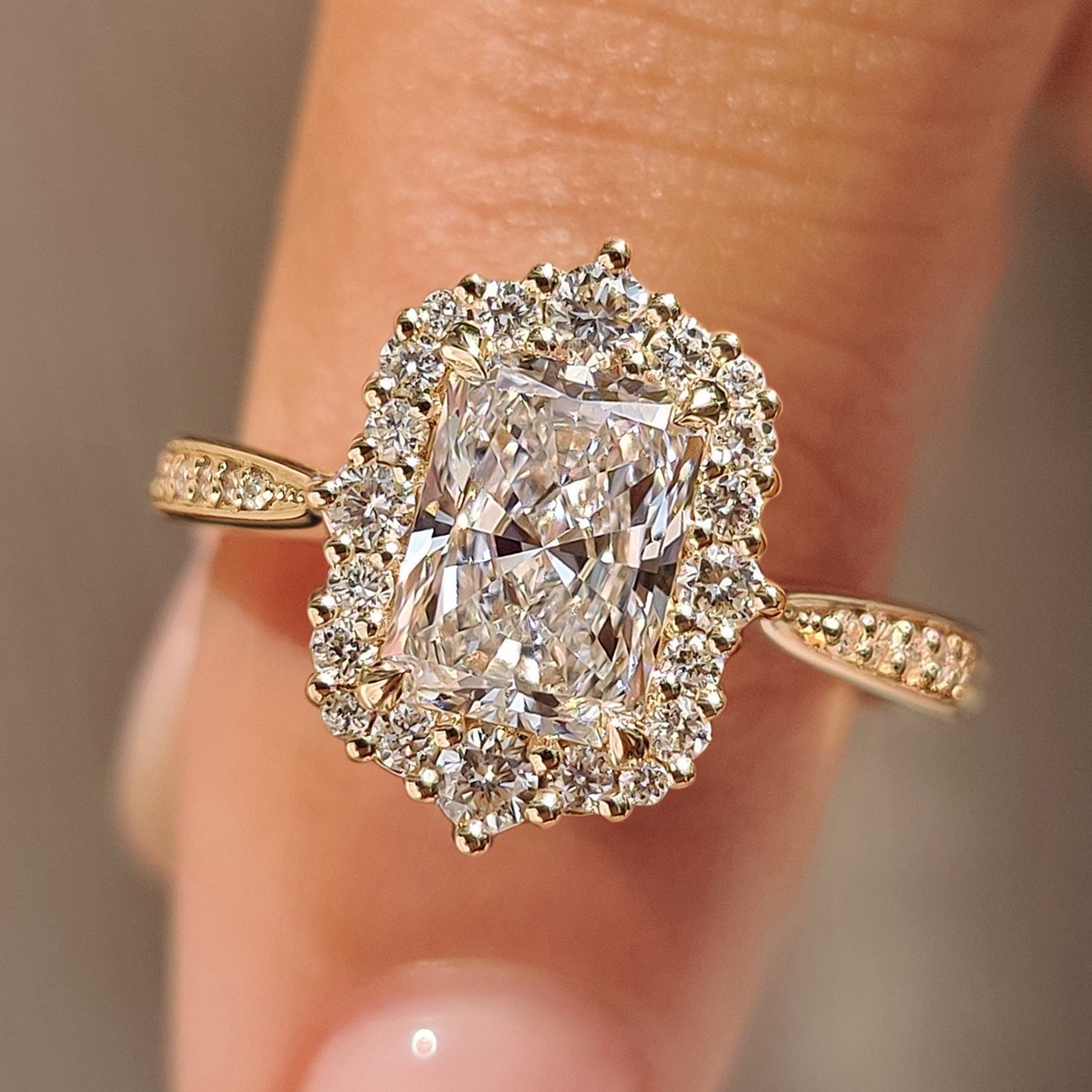 Radiant Cut Ring with Round Cut Pave Band Main image