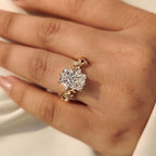 Radiant Cut Nature Inspired Engagement Ring with Leaf Style Prong
