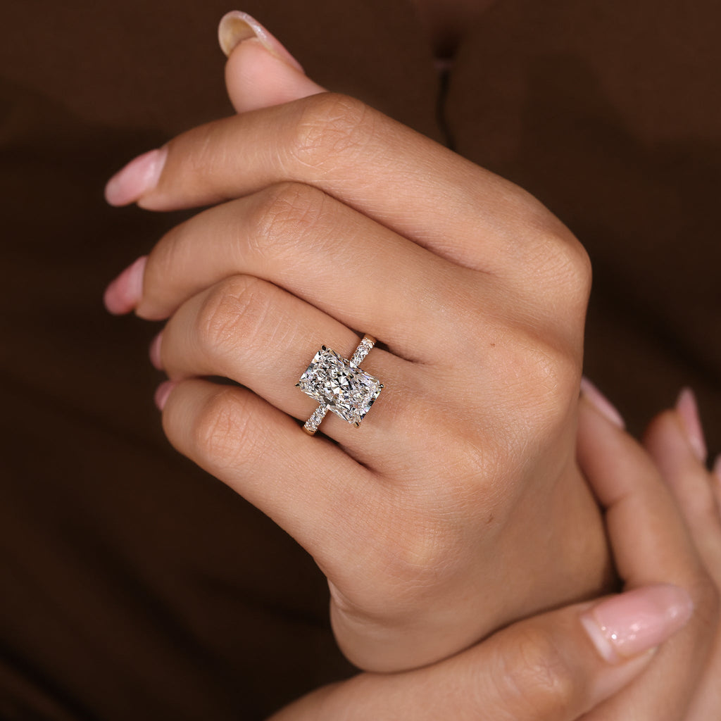 IGI Certified 5 Carat Radiant Cut Diamond Ring in Pave Setting