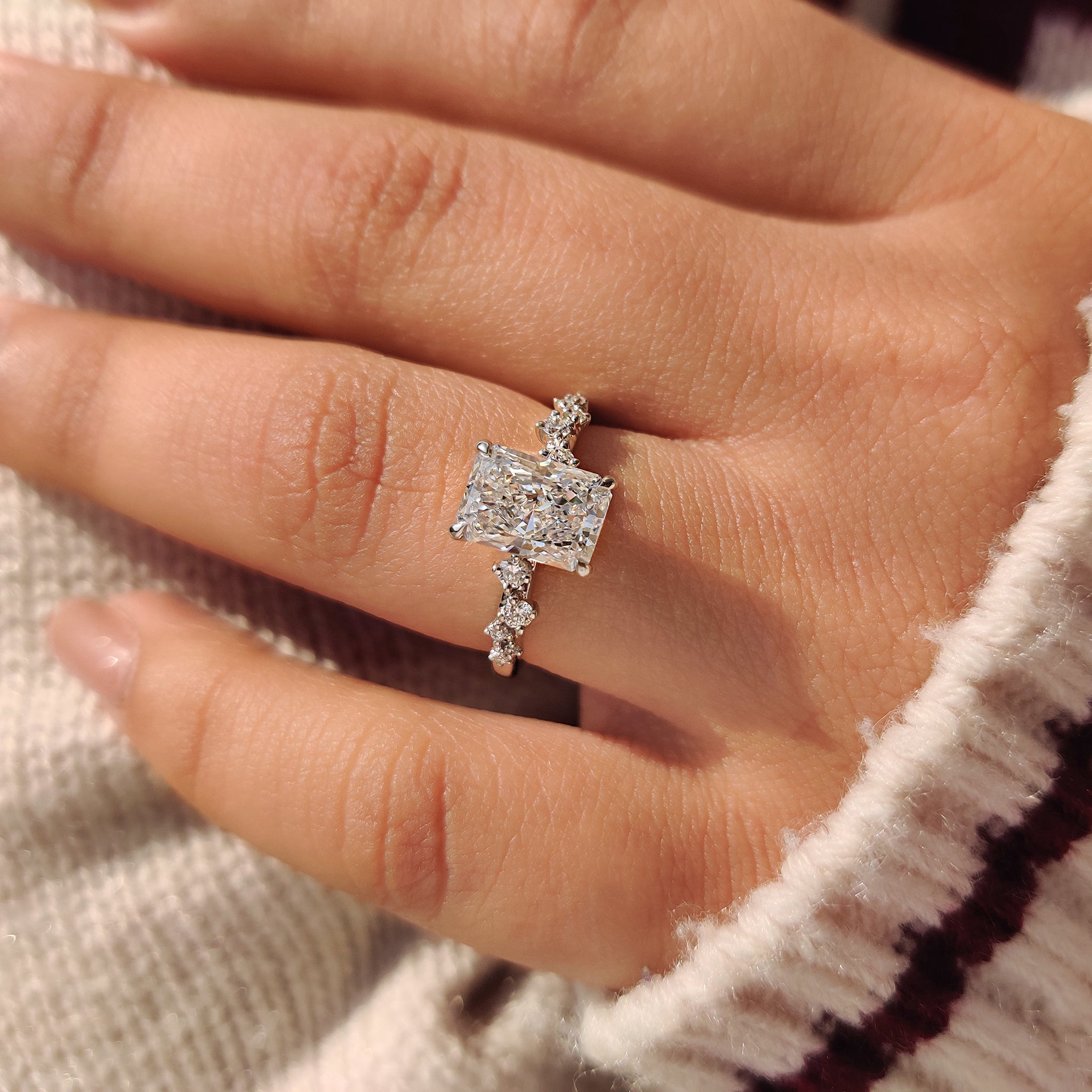 Radiant Cut Diamond Ring in Cluster Setting