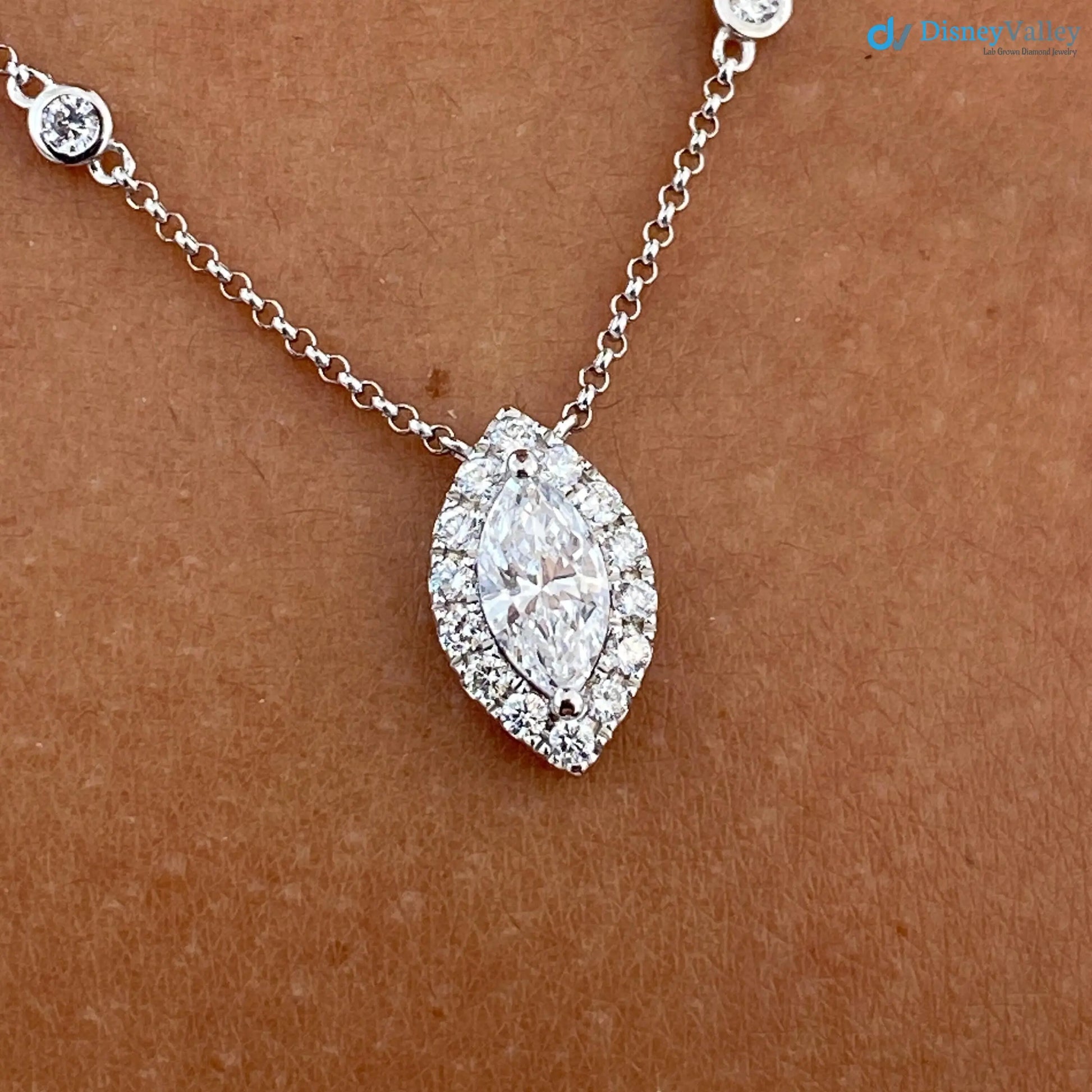 Real White Gold Diamond Necklace 0.89 Carat Lab-Created Diamond DisneyValley