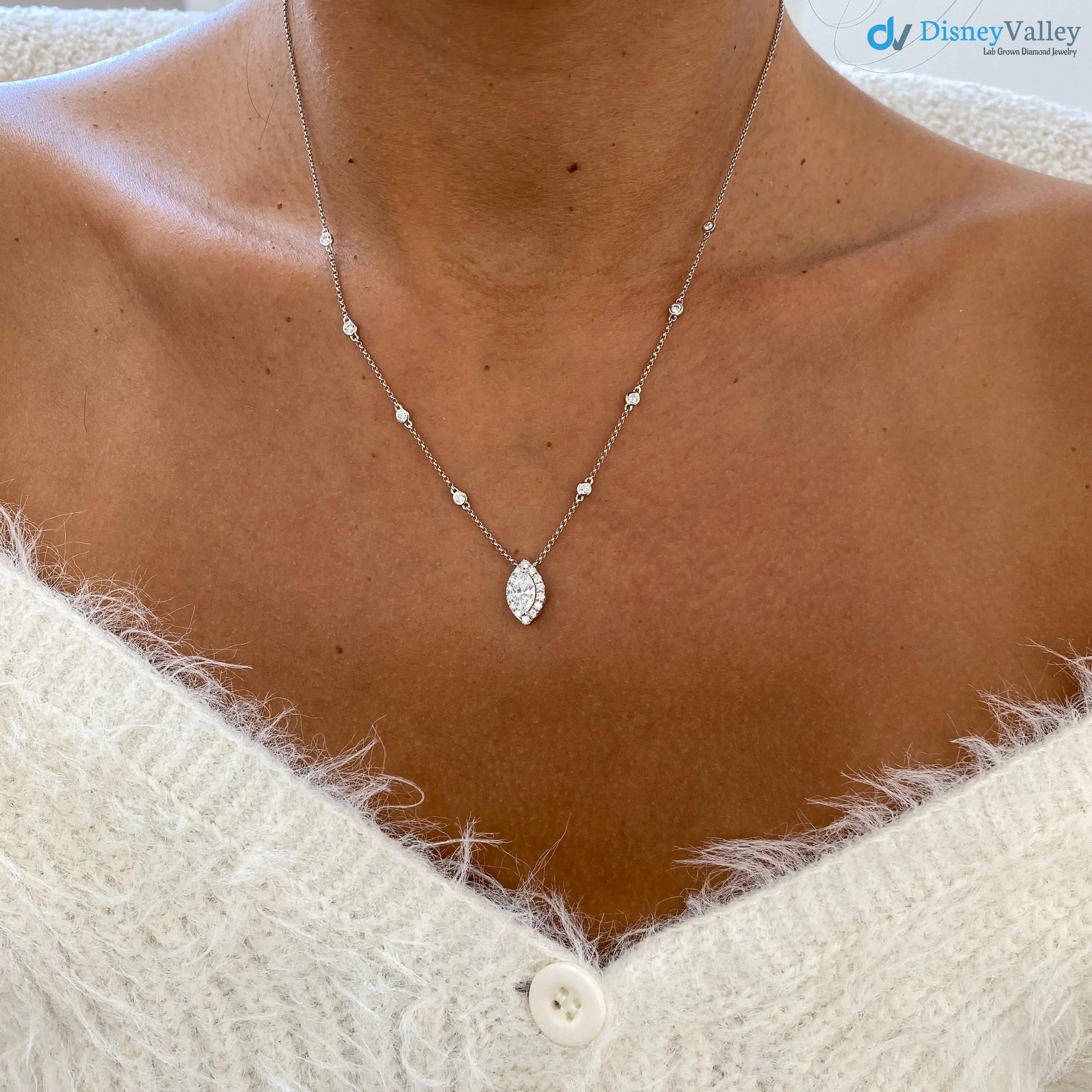 Real White Gold Diamond Necklace 0.89 Carat Lab-Created Diamond DisneyValley
