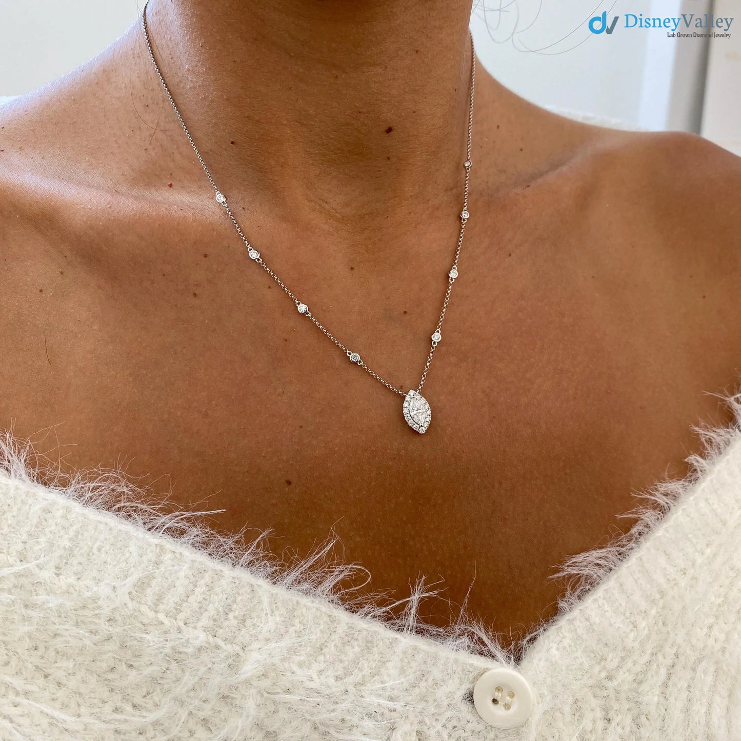 Real White Gold Diamond Necklace 0.89 Carat Lab-Created Diamond DisneyValley