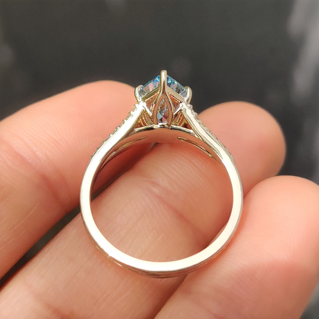 Blue Dutch Marquise Diamond Ring In Split Shank