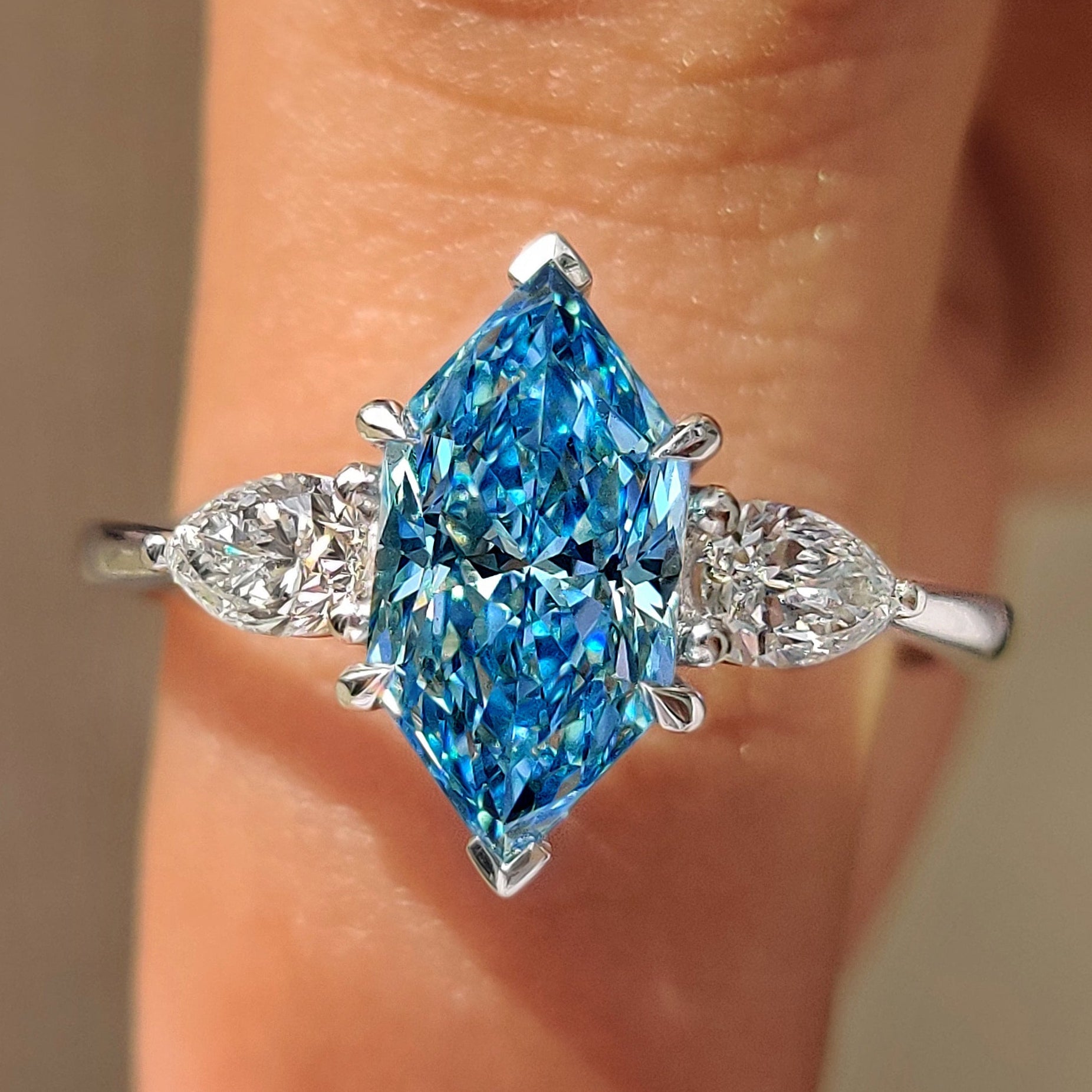 Blue Dutch Marquise Three Stone Ring with Pear Side Stones Main image