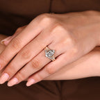 Vintage Marquise Engagement Ring Set with Curved Wedding Band
