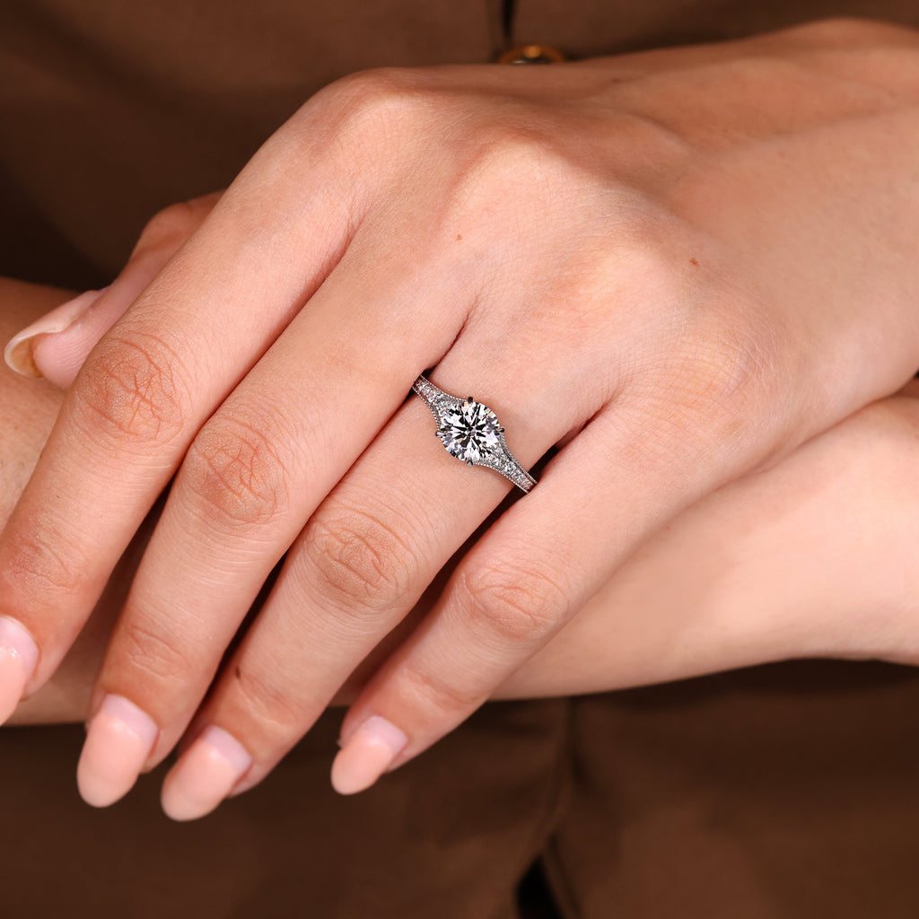 Round Diamond Engagement Ring with Round Diamonds Pave Setting