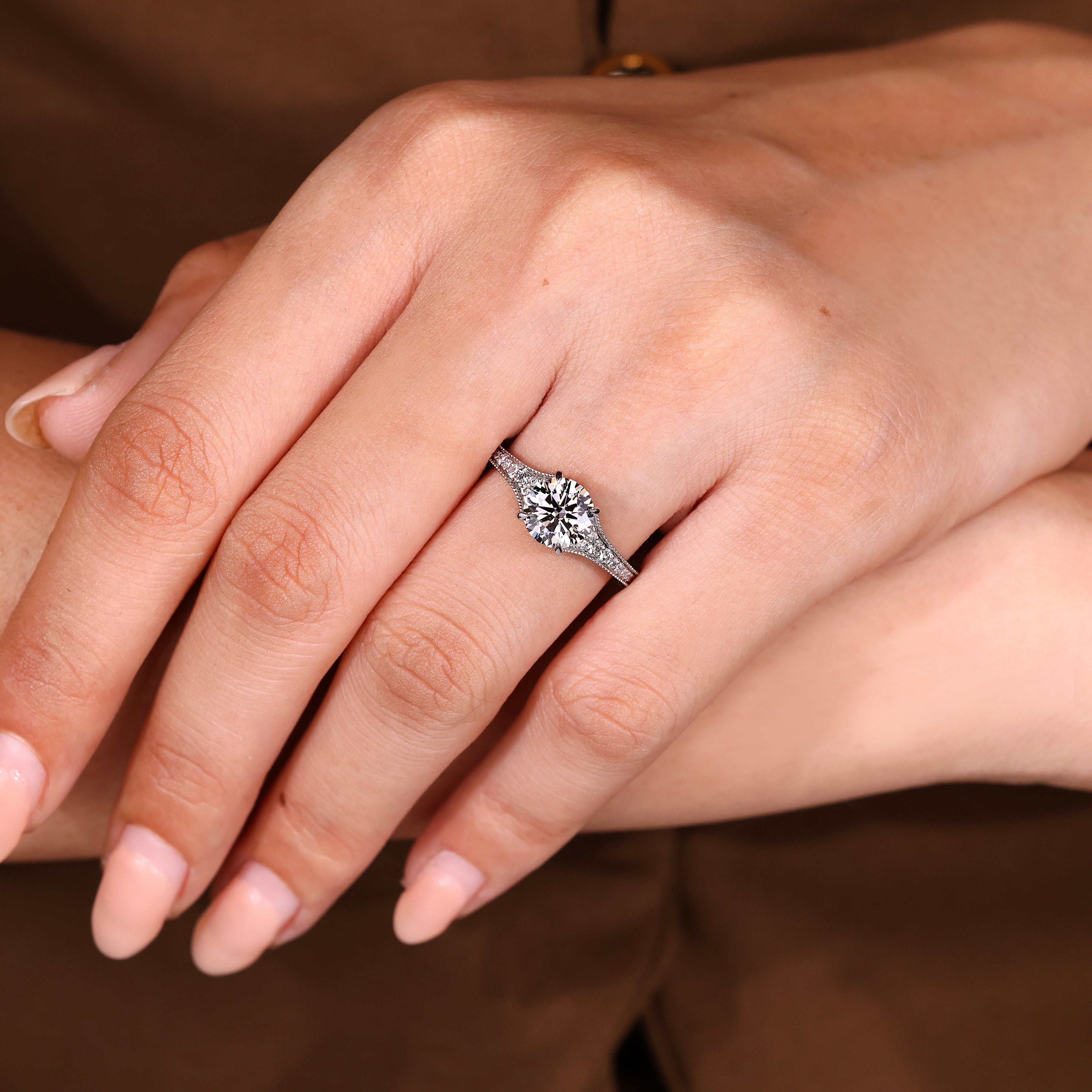 Round Diamond Engagement Ring with Round Diamonds Pave Setting