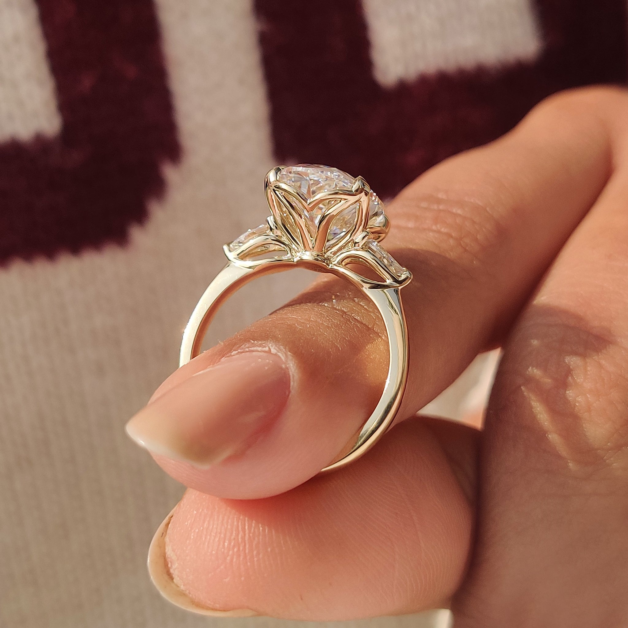Oval Diamond Three Stone Engagement Ring With Pear Side Stone