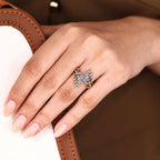Hexagon Step Engagement Ring With Wedding Band In Nature Inspired