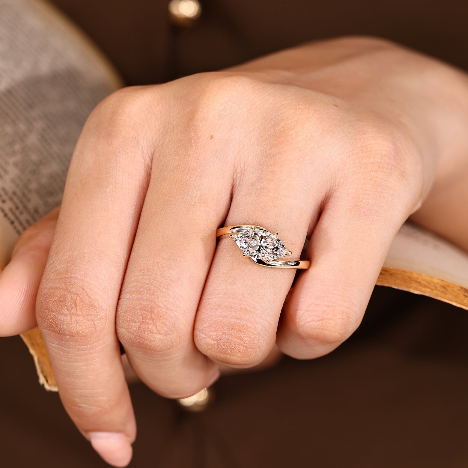Solitaire Marquise Engagement Ring In East To West Setting