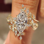 Marquise Engagement Ring With Wedding Band In Nature Inspired Style