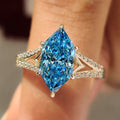 Blue Dutch Marquise Diamond Ring In Split Shank