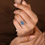 Blue Marquise Cut Diamond Ring in Halo Style