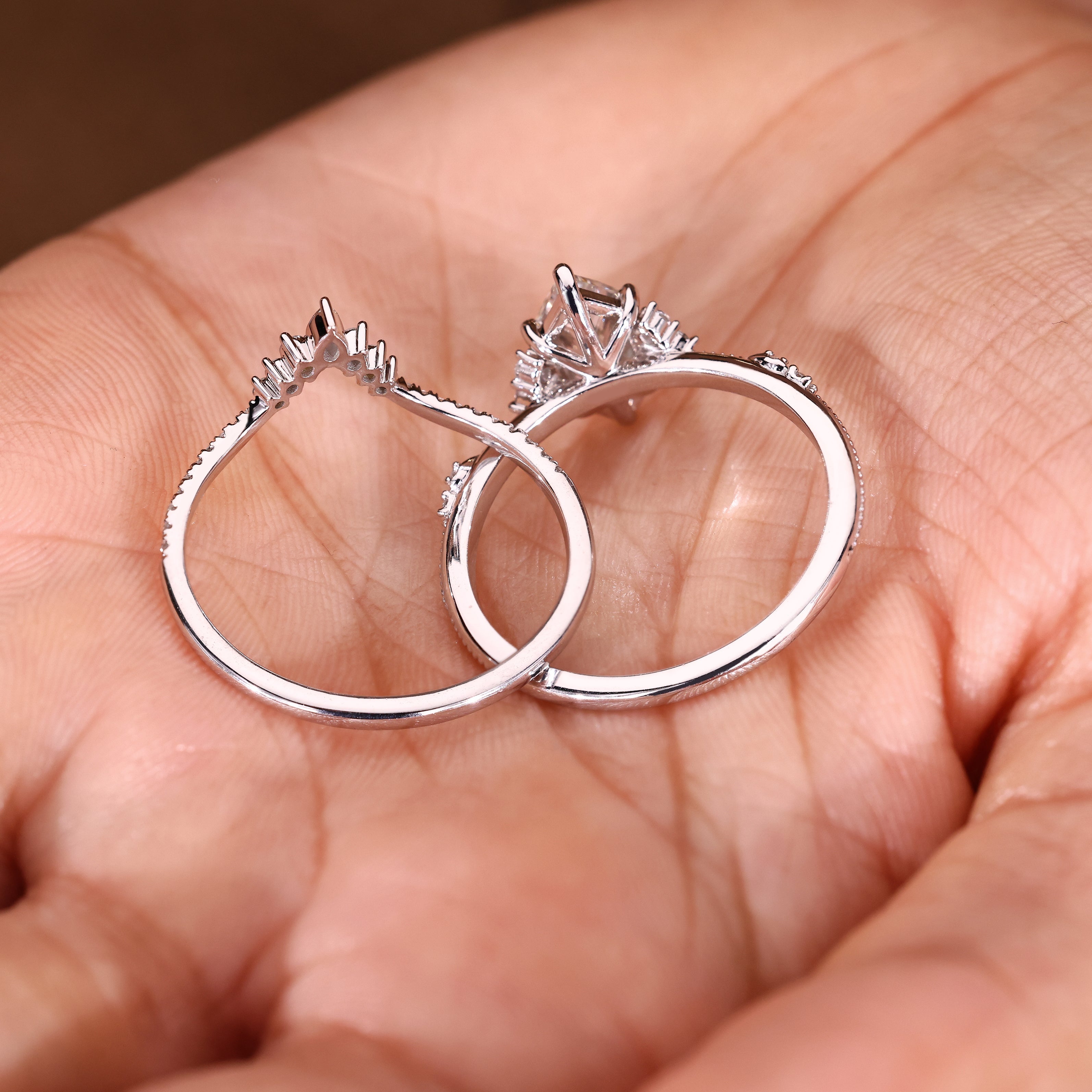 Dutch Marquise Engagement Ring With Wedding Band In Stackable Style