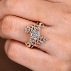 Hexagon Engagement Ring With Wedding Band In Nature Inspired Style