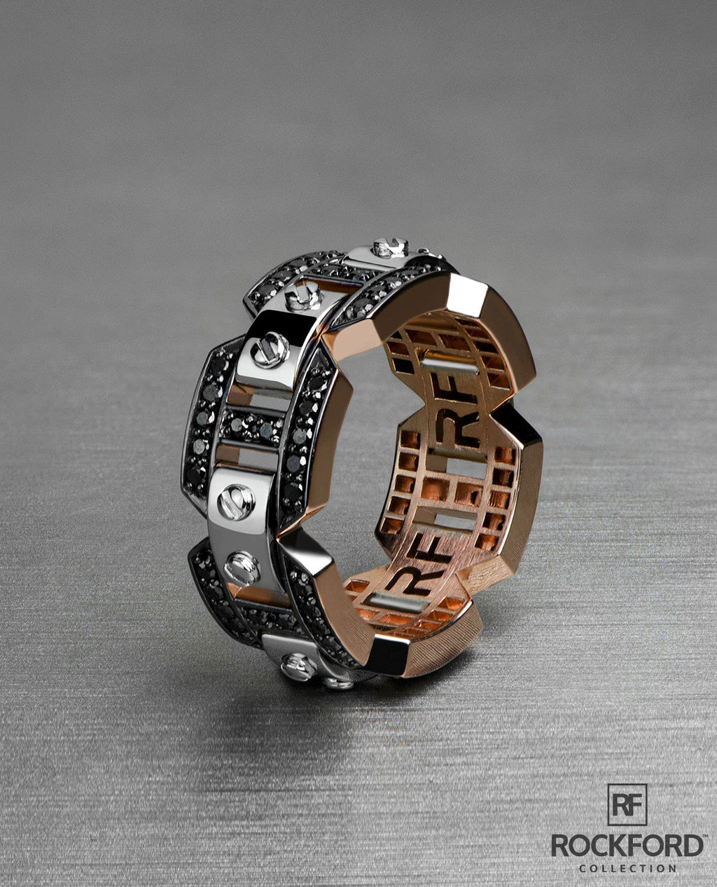 BRIGGS Two-Tone Gold Ring with 0.70ct Black Diamonds