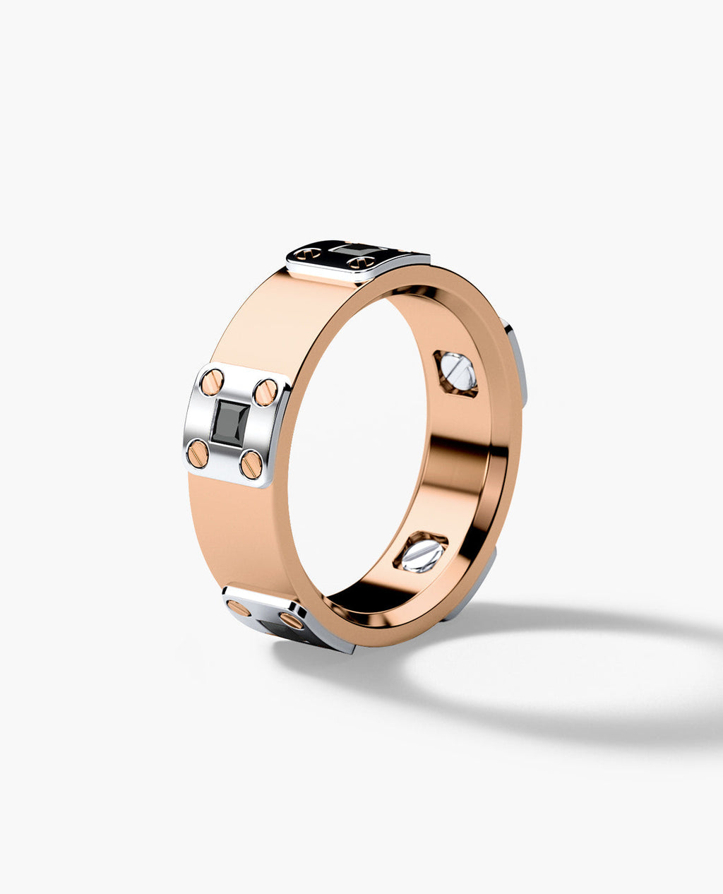 BARITE Two Tone Gold Wedding Ring with 0.60ct Black Diamonds