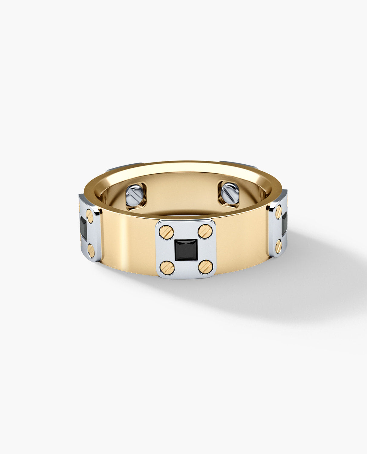 BARITE Two Tone Gold Wedding Ring with 0.60ct Black Diamonds