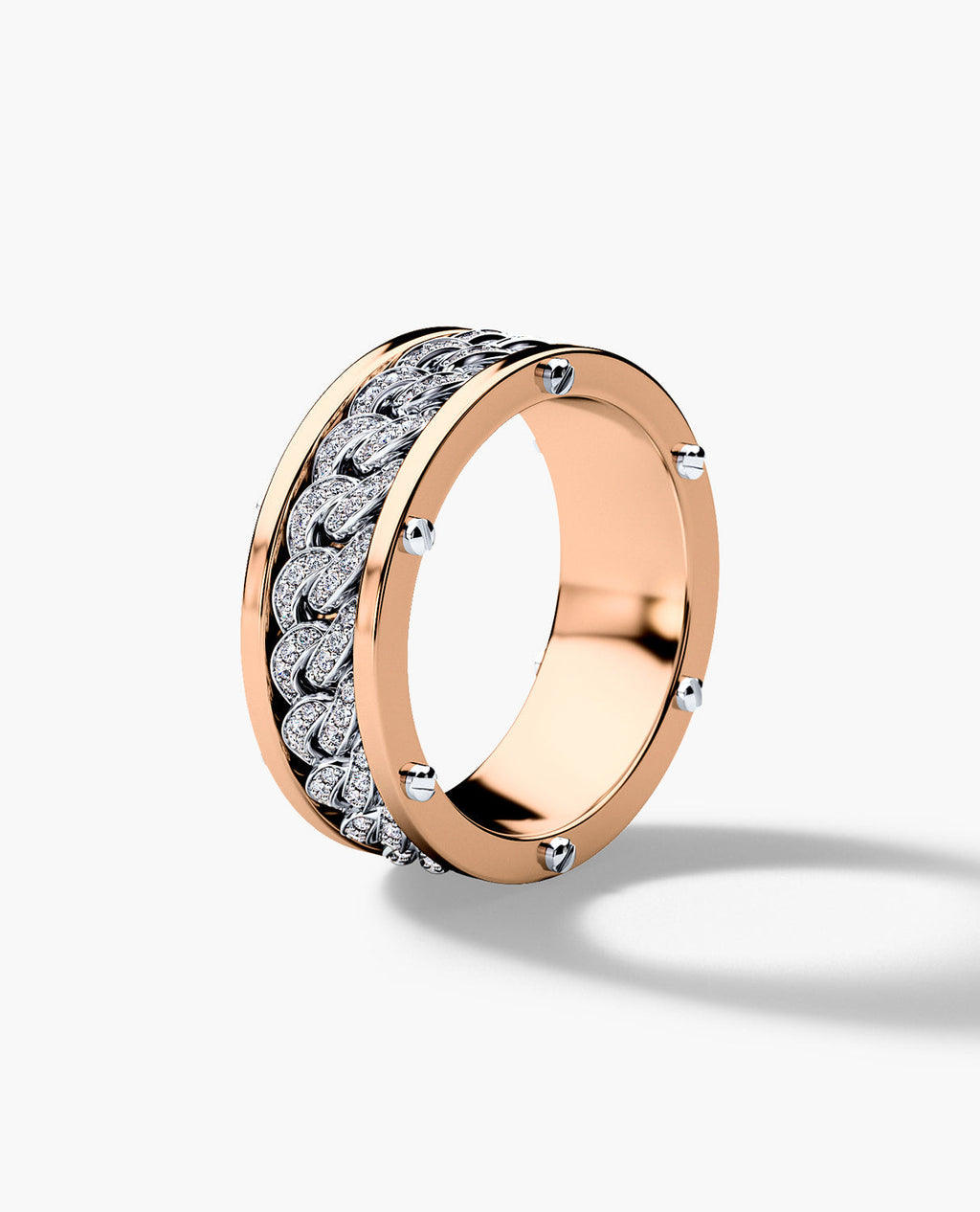 KENSINGTON Two Tone Gold Cuban Link Ring with 0.65ct Diamonds