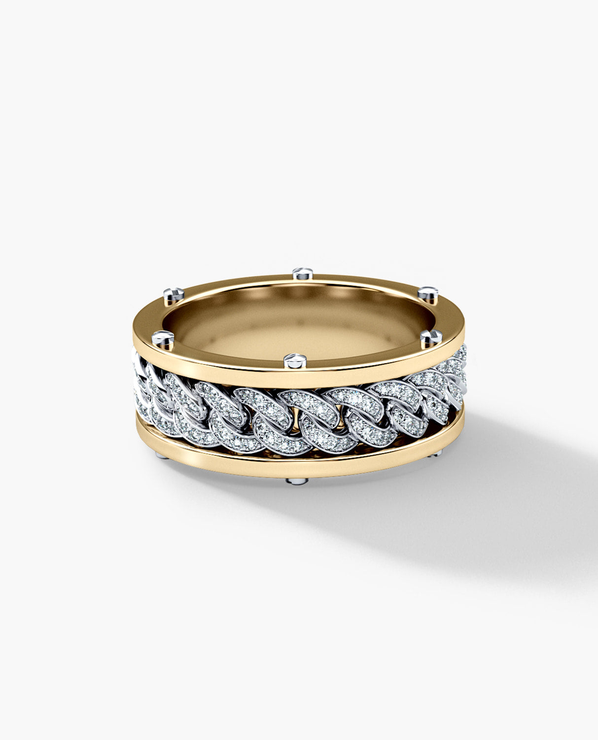 KENSINGTON Two Tone Gold Cuban Link Ring with 0.65ct Diamonds