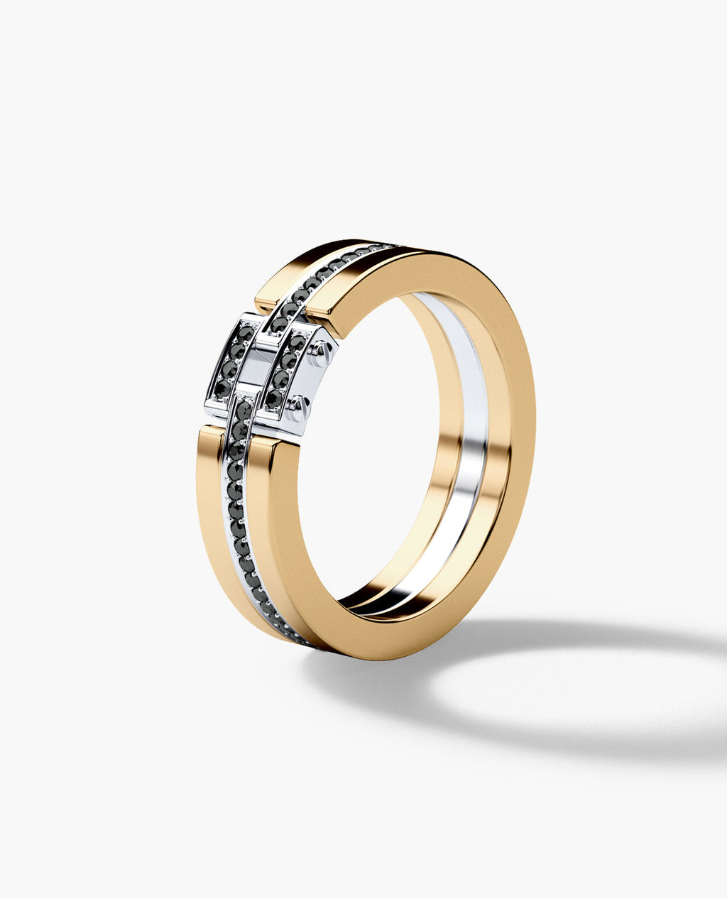 MEIKLE Two Tone Gold Wedding Ring with 0.45ct Black Diamonds