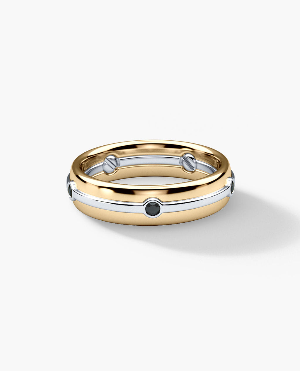 REED Two Tone Gold Wedding Ring with 0.20ct Black Diamonds
