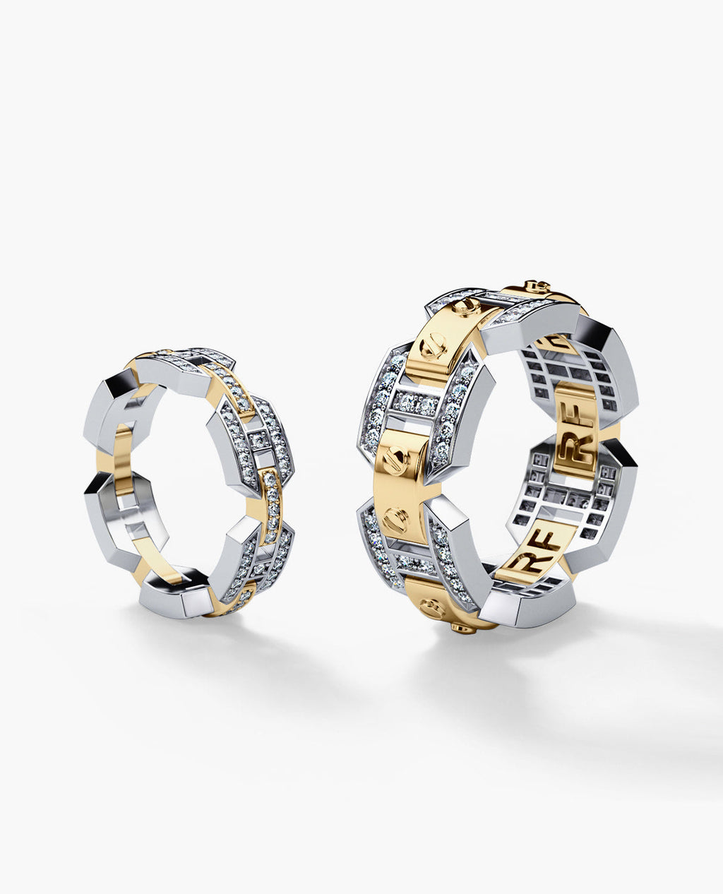 BRIGGS Two-Tone Gold Matching Diamond Wedding Band Set