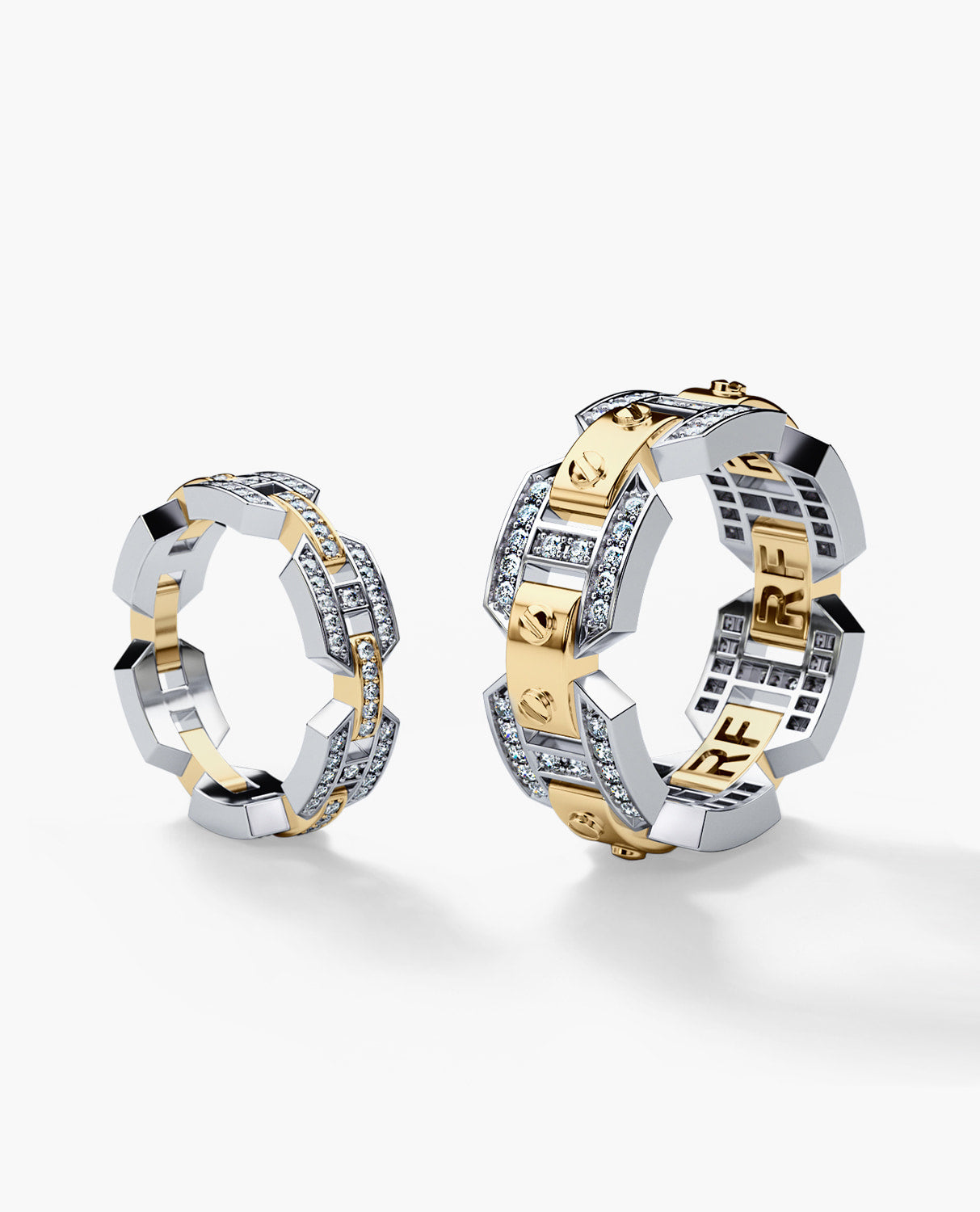 BRIGGS Two-Tone Gold Matching Diamond Wedding Band Set