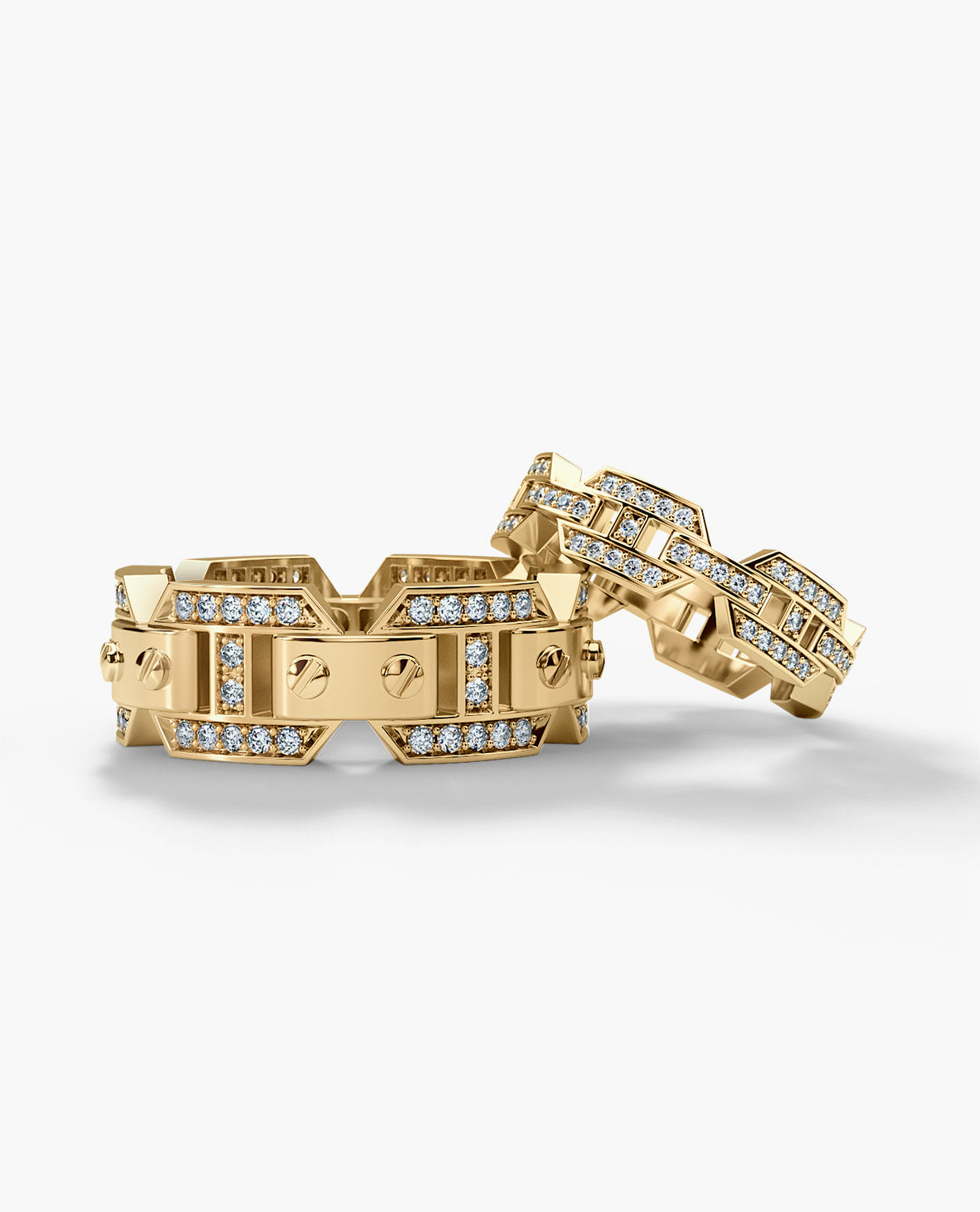BRIGGS Gold Matching Diamond Wedding Band Set