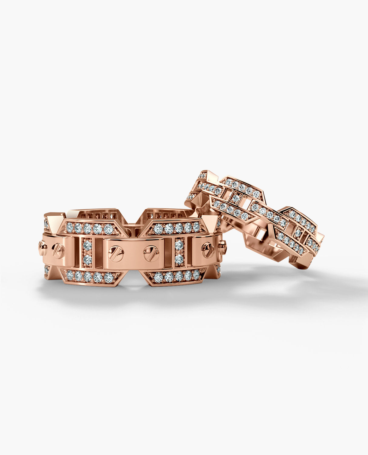 BRIGGS Gold Matching Diamond Wedding Band Set