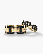 BRIGGS Gold Matching Black Diamond Wedding Band Set